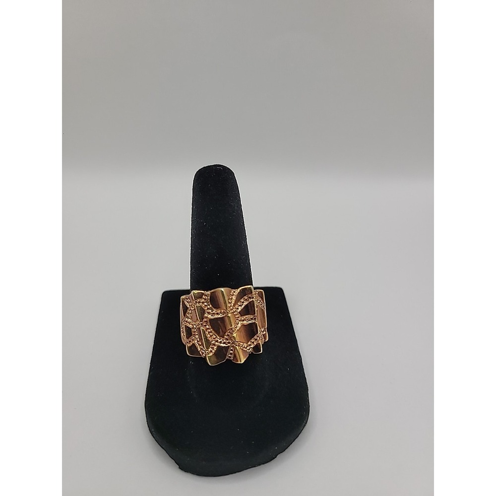 Vintage RSC RS Covenant Ring Bronze Color Size 7 Embossed Angled Jewelry Costume